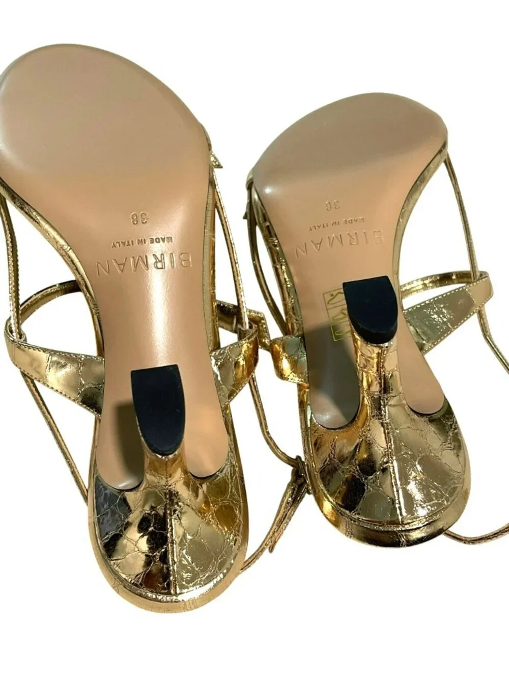 Alexandre Birman $695 Gold Strappy Tita Croco Cage Slingback Sandals 38 8